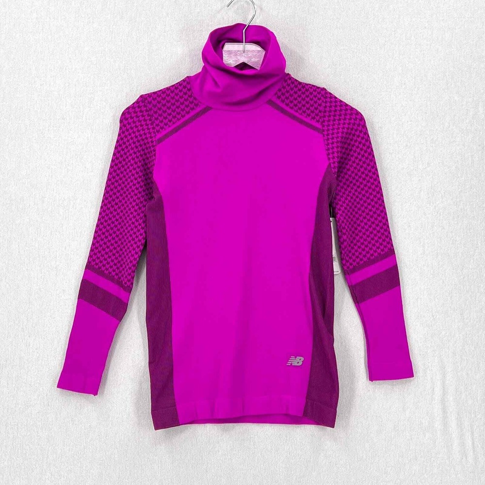 NEW BALANCE M4M Seamless Turtleneck Top Women Small Purple Athletic NB Heat NEW